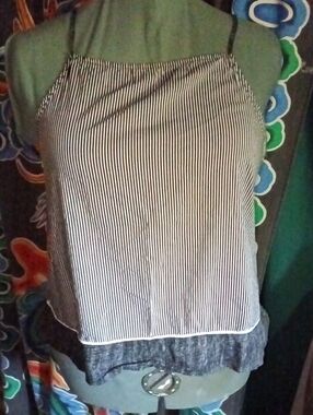 DKNY Black and White Striped Tank Top with Adjustable Spaghetti Straps
